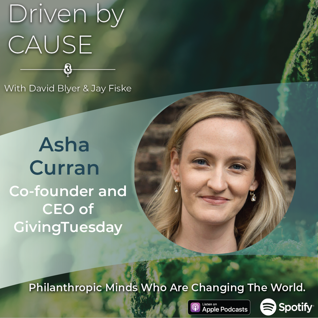 A photo of Asha Curran highlighting GivingTuesday in an episode of Driven by Cause, a nonprofit leadership podcast.