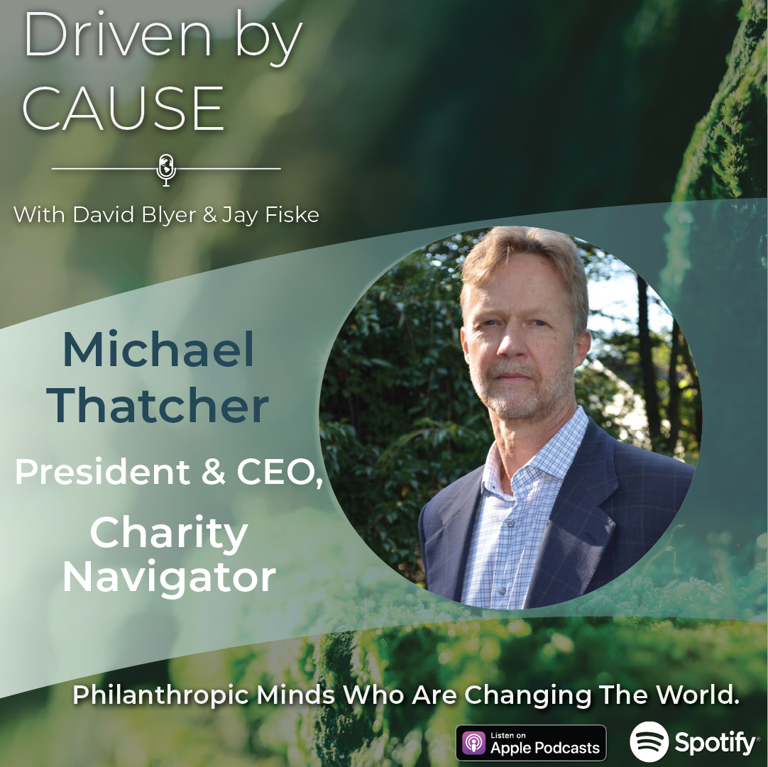 A photo of Michael Thatcher highlighting his eparticipation in an episode of Driven by Cause, a nonprofit leadership podcast.